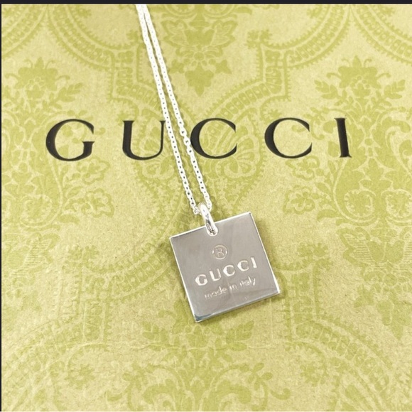 Gucci Jewelry - GUCCI Square Plate Pendant Necklace, Sterling Silver, 18 Inch chain